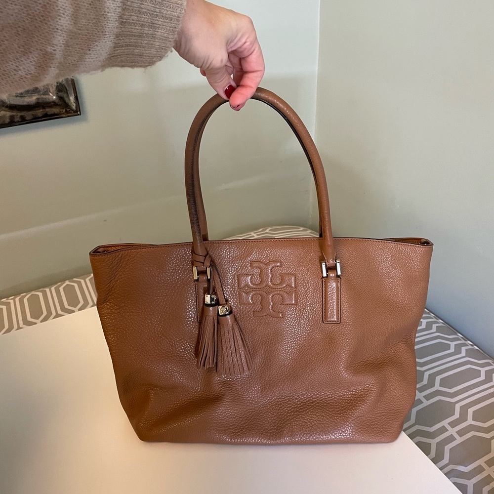 Tory Burch brown large tote with tassel
